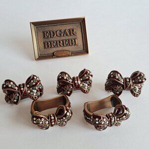 New Edgar Berebi Red Bow with Crystals Set of 5 Napkin Rings